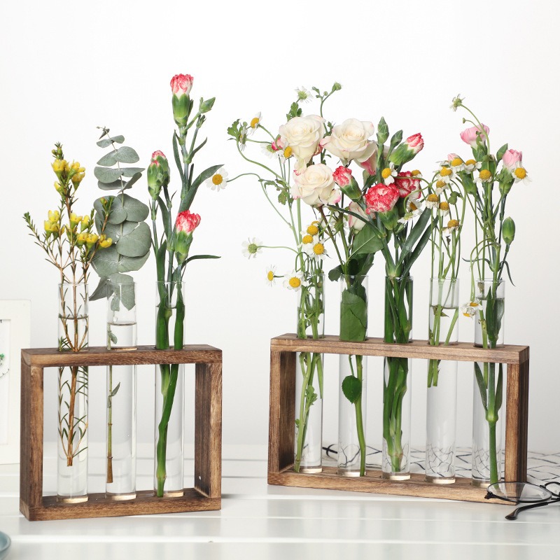 Self-Watering Planter - Ahşap Standlı 5 Borulu Cam Topraksız