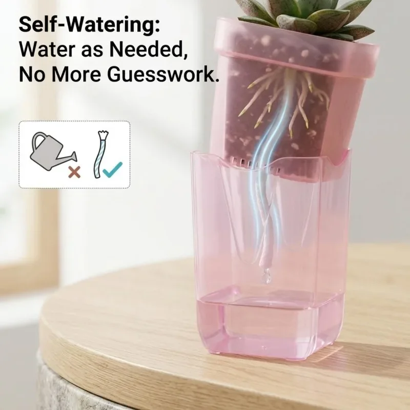 Şeffaf Pembe, Kendiliğinden Su - Self-Watering Planter incelemesi ve fiyatı